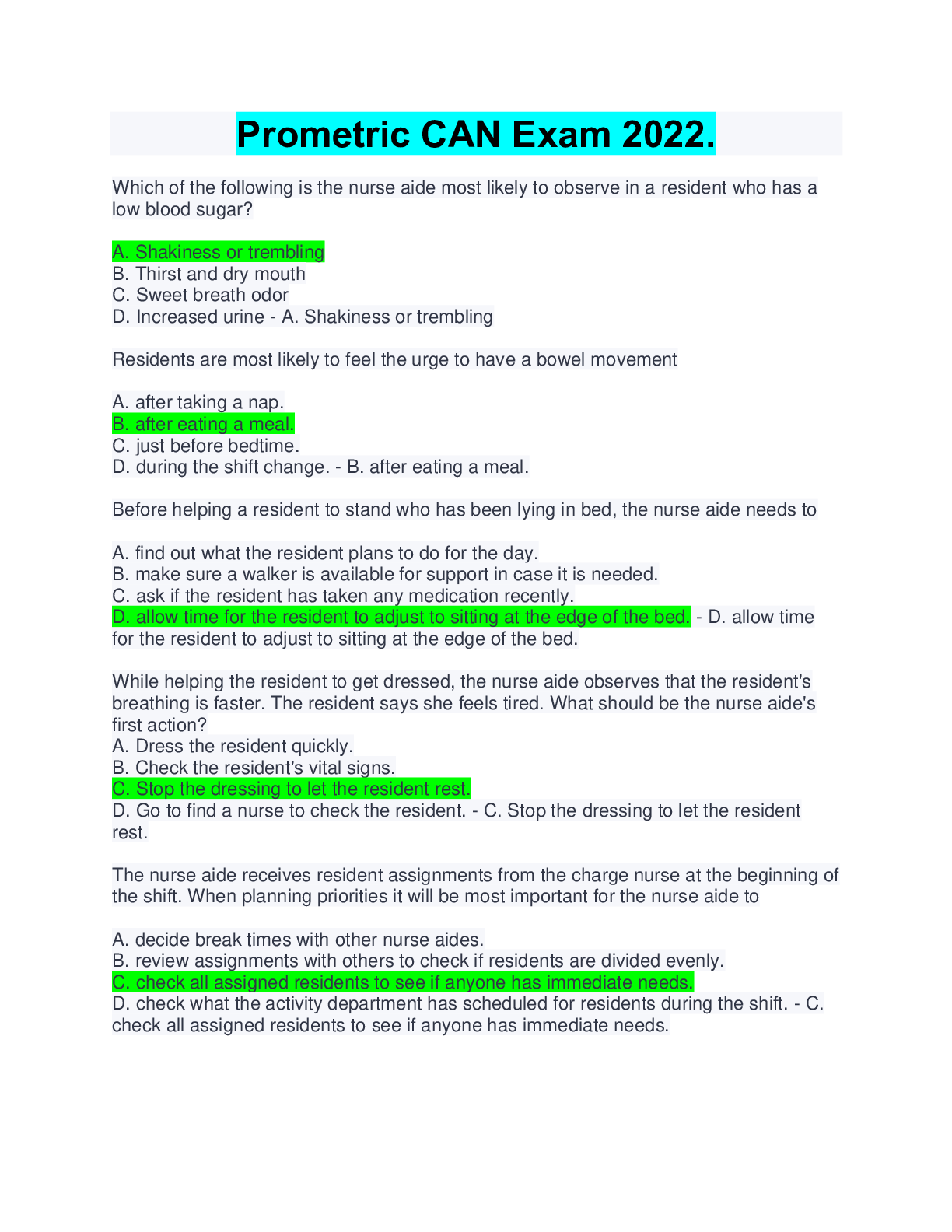 Preview image for Prometric CNA Exam Questions. A+ graded.